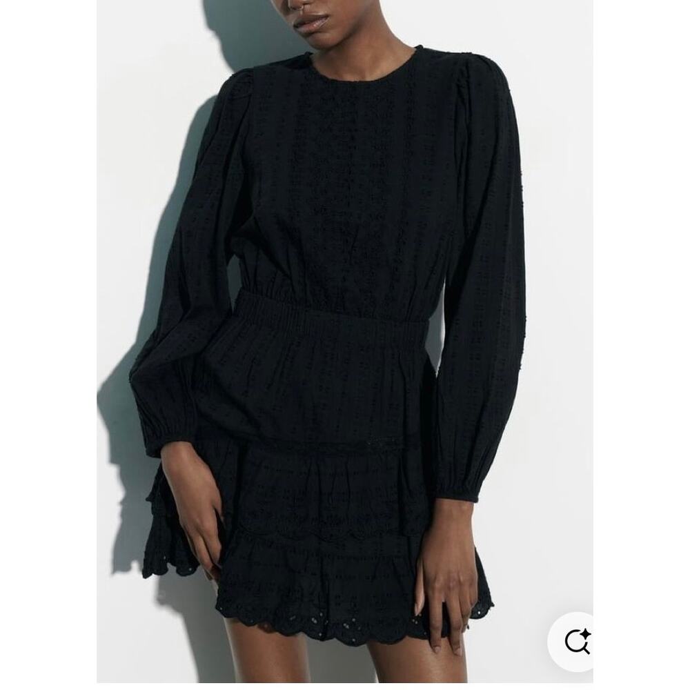 Zara- black long sleeve cotton dress size Medium